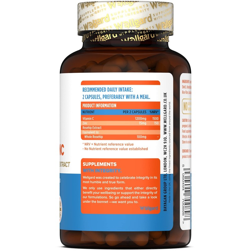 Wellgard Vegan Vitamin C and Zinc - Maximum Recommended Daily