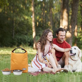 SFIUYDS Dog Food Travel Bag w/2PCS Collapsible Dog Travel Bowls,dog food storage container 20 lb(Yellow, Large)