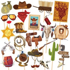 Western Cowboy Photo Booth Props, Western Theme Party Photo Background Posing Props(25pcs)