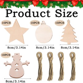 44PCS Wooden Christmas Decorations, Christmas Wooden Baubles Ornaments, Tree Decorations for DIY Christmas Decorations, Suitable for Place That Requires Decoration (Star, Tree, Snowman, Disc)