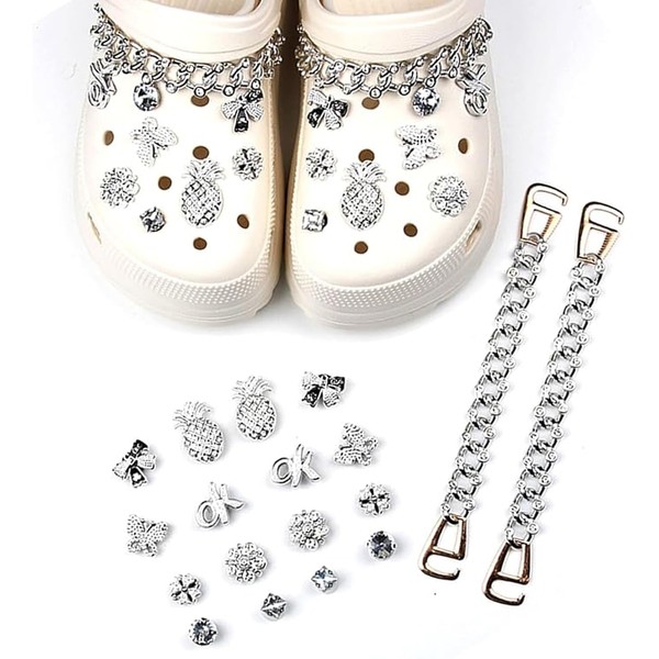 18PCS Crocs Charms Bling, Sparkly Accessories with Rhinestone Decorations, Crystal