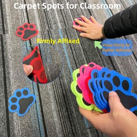 LSDWL 24 Pcs Carpet Spots for Classroom,Paws Carpet Markers,Carpet Self Stickers for Elementary School Teacher Supplies (Multi-Color 24pcs)