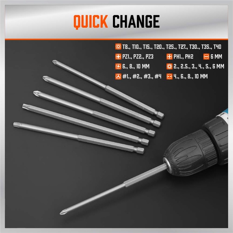 HORUSDY 32-Piece 1/4" Shan Extra Long Security Power Bit Set,