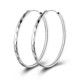 Silver Hoop Earrings for Women, White Gold Plated Large Round Circle Endless Huggie Hinged Big Hoop Earrings Jewellery Girls Gifts, 50mm Hoops