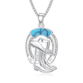 MEIDERBO Cowboy Boot Necklace Horseshoe Necklace 925 Sterling Silver Cowboy Hat Pendant Turquoise Country Cowgirl Necklace Western Jewelry Gifts for Women Men, Sterling Silver, Turquoise