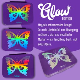 BEARFOOT Bento Box Compact, BPA-Free Children's Lunch Box for School & Nursery, Leak-Proof Lunch Box for Girls and Boys, Practical, Lightweight and Compact (GLOW Butterfly Dark Purple, 650 ml)