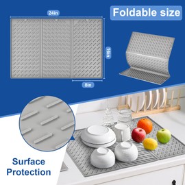 24"×16" Collapsible Trifold Silicone Dish Drying Mat | Extra-Large Kitchen Counter Mat | Heat-Resistant, BPA-Free | Multi-Purpose Drainer & Protector | Easy Clean & Foldable