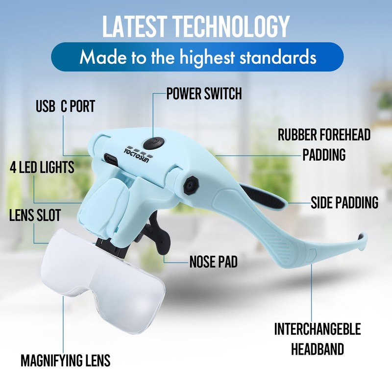 YOCTOSUN Magnifying Glasses with Light for Close Work, Head Magnifier