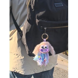 Jineryult Cute Furry Keychain - Goofy Jellyfish-Eyed Car Accessory, Ideal for Bag or Phone Decoration, Purple, 15cm