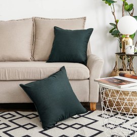 Jeanerlor Pack of 2 24 x 24 Inch Cotton Linen Soft Soild Decorative Square Throw Pillow Covers Green Cushion Case Set for Bedroom/Sofa/Car 60 x 60 cm, Dark Green