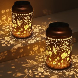 Tepaken 2 Pack Solar Lanterns Outdoor Waterproof, Hummingbird Garden Decor Gifts for Women Mom Grandma Hanging Solar Lights Metal Solar Decoration Outside for Yard, Patio, Lawn, Pathway, Landscape