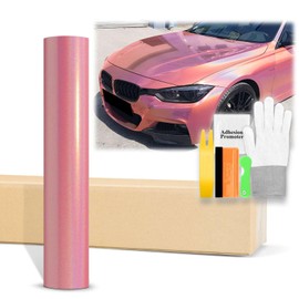 60"x108" (5FTx9FT) Pink Laser Flip Gloss Black Metallic Holographic Rainbow Psychedelic Vinyl Wrap Auto Car Sticker Decal Film Sheet Bubble Free Air Release Technology with Tool Kit