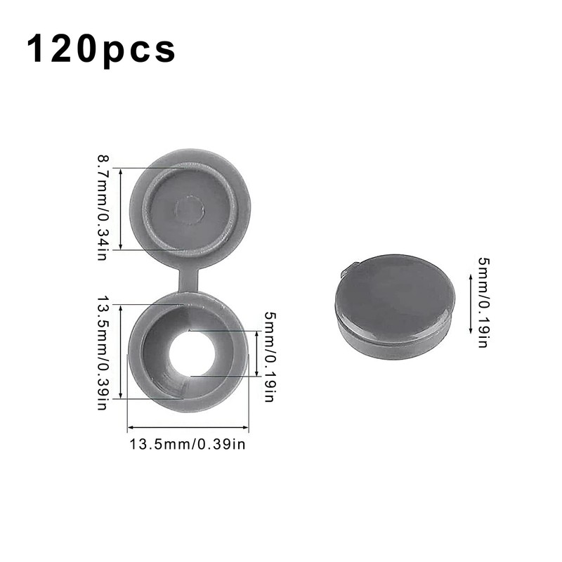 120Pcs Grey Screw Caps Hinged Plastic Screw Cover Caps for