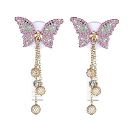 2Pcs Crystal Pink Butterfly Rhinestones Retractable Badge Reel, Bling Diamond Nurse Badge Holder Reels with Swivel Alligator Clip Badge Holders Identification Badges Supplies Decorative Accessories