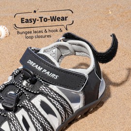 DREAM PAIRS Sandalias deportivas para niñas y niños Sandalias casuales para senderismo Zapatos de agua cómodos para niños grandes y pequeños,Size 16.5 cm,Negro/Gris,171111-K