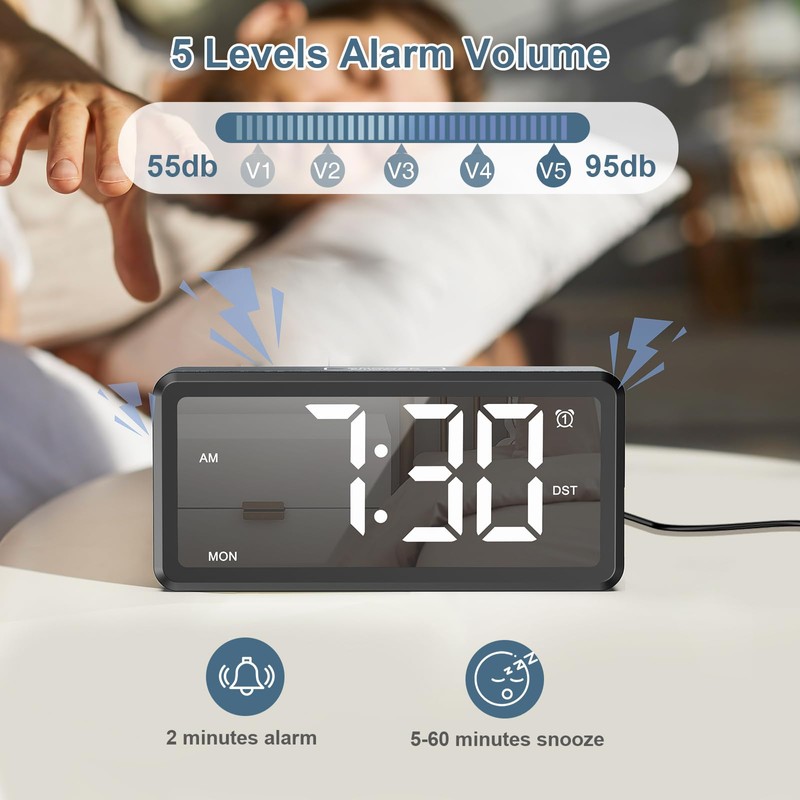 Ankilo Alarm Clocks Bedside, Digital Alarm Clock for Heavy Sleepers