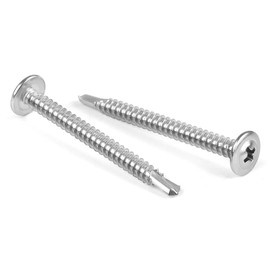 #10 x 1-1/2" (1/2" to 1-1/2" Available) Wafer Head Self Drilling Sheet Metal Screws, Stainless Steel 410, Modified Truss Head Self Driller, 50 PCS