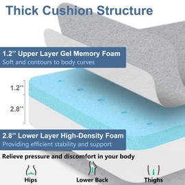 Shinnwa Gel Memory Foam Recliner Cushion for Elderly, Extra Large Seat Cushion, Dual-Layer Foam Chair Pad for Couch, Armchair, Wicker Chairs, Floor, 18 × 18 × 4in, Light Gray