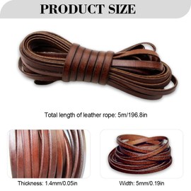 YZROHYI Leather Cord Flat 5 mm Brown Leather Strap Sold by the Metre Leather Band Wide Leather Stripes Natural Leather Cord Leather Bands for Bracelets Leather Bands for Crafts Faux Leather Strap Wide