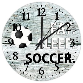 Wodevor Eat Sleep Soccer Small Wall Clock 10 Inch, Soccer Lovers Clock for Bedroom Quartz Analog Quiet Round Arabic Numeral Clock for Home/Office/Kitchen Decor