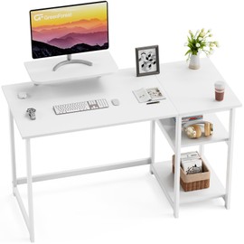 GreenForest Computer Desk with Monitor Stand,47 inch Home Office Desk with Reversible Storage Shelves Modern Writing Study Work Table,Easy Assembly,Full White