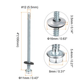 sourcing map #12 x 4" Self Drilling Screws with Rubber Washer, 25pcs Zinc Plated Steel Roofing Screws Hex Head Self Tapping Screws with EPDM Washer for Metal to Metal