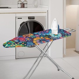 Daulesho Hippie Flower Ironing Board Cover Colorful Lotus Daisy Flowers Stretchy Ironing Board Cover Watercolor Abstract Floral 3 Hook and Loop Fastener Strap Machine Washable