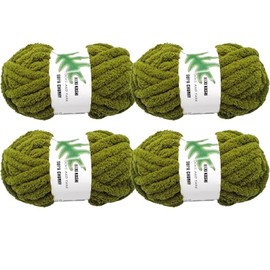 DDL&HEXI 4 Pack Super Chenille Chunky Yarn, Blanket Making Kit, Jumbo Knitting, 4x8oz (226g) per Bag, Soft for Crochet, Knitting, and DIY Projects (Olive Green-4)