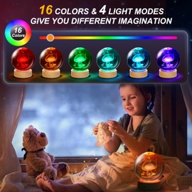Kocasall 3D Mushroom Crystal Ball Night Light with 16 Color LED Wooden Base and Remote Control, Upgraded 3.15 Inch Mushroom Lamp for Kids Friends Birthday Christmas Cute Mushroom Home Décor