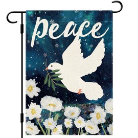 DLZDN Peace Pigeon Garden Flag Winter Dove Bird Garden Flag 12×18 Inch Double Side Vertical Burlap Farmhouse Yard Flag Christmas Winter Outdoor House Decoration