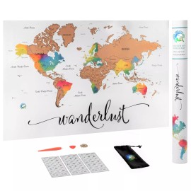 Wander And Explore Scratch Off Map of The World | Deluxe Watercolor Wanderlust Edition | XL Size...