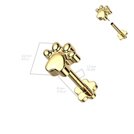 Pierced Owl 16GA G23 Implant Grade Titanium Paw Print Top Threadless Push-in Flower Flat Back Stud (Black)