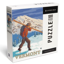 Vermont, Skier Carrying Skis (1000 Piece Puzzle, Challenging Jigsaw Puzzle for Adults, Made in USA)