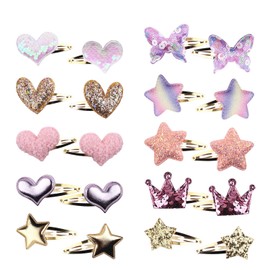 10 Pairs Girls Hair Clips, Star/Crown/Heart/Butterfly Shaped HairPins, Cute Hair Clips Metal Snap Barrettes Sparkly Heart Shaped Hair Clips for Kids Hair Accessories