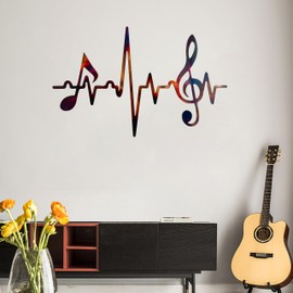 Metal Music Notes Wall Decor 15.75 Inch Metal Sign Wall Art Hanging Musical Decoration Vintage Heartbeat Wall Art Music Theme Note Sign for Studio Bedroom Living Room