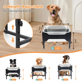 3 Gallons Elevated Large Dog Water Bowl, 4 Height Adjustable Stainless Steel Raised Dog Bowls with Stand, Indoor Outdoor Pet Water Bowl Relief Joint Pressure Pet Dishes for Dogs Easy Clean