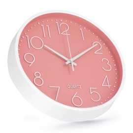 bakbrand Wall Clock 10 Inch Non-Ticking Silent Modern Simple Style Round Decor Clock Peach Pink Stereoscopic Dial Quartz Wall Clocks for Home/Office/School/Living Room/Bedroom/Kitchen