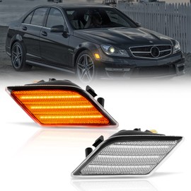 POPMOTORZ Full LED Front Bumper Side Marker Light Assembly, Amber Blinker Signal Lamp Kit Compatible With 2008-2011 Mercedes W204 C250 C300 C350 & 2008-2013 C63 AMG Driver & Passenger Side-Clear Lens