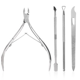 SoHai - Cortador de cutículas con empujador de cutículas, cortador de cutículas y empujador de cutículas triangulares, raspador de uñas, cortador de piel muerta duradero, herramientas de manicura y pedicura (plata)