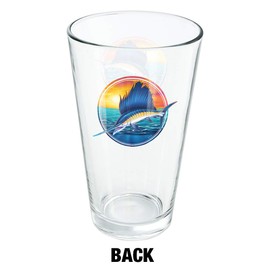 LOGOVISION Sailfish Billfish Fishing Deep Sea Sport 16 oz Pint Glass, Tempered Glass, Printed Design & A Perfect Fan Gift | Great for Cold Beverages, Soda, Water
