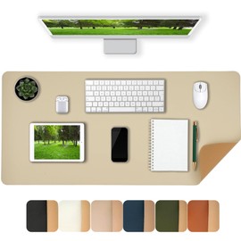 QSYZAIL Desk Pad Mat Dual-Sided Natural Cork and PU Leather Non-Slip Water-Resistant Desk Matt for Desktop