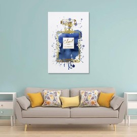 WEboL Fashion Gold Inky Navy Blue Perfume Bottle Decorative Painting Canvas Wall Art Picture Print Modern Family Bedroom Decor 12x18inch(30x45cm), style