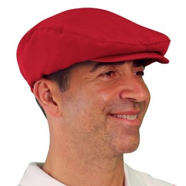Flat Newsboy Ivy Hat, Traditional Golf Cap, Ben Hogan Cap, Gatsby Flat Hat, Vintage Mens Golf Cap: 'Par 3' - Solid Red - Microfiber