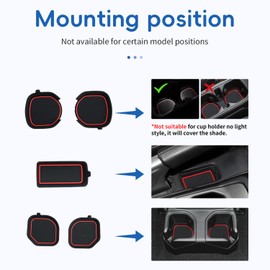 Auovo Auto Cup Holder Inserts Coaster Fit for 2020-2024 Wrangler JL JLU Accessories Center Console Mat Pad Interior Decoration(Red Trim, 5-pcs kit, for deep Rear Cup Holders)