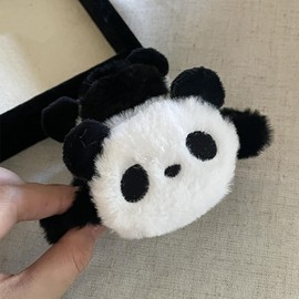 1-Pack Black Plush Panda Double-Sided Hair Claw Clip - Large Bear Hair Claw Clips - Cute Animal Hair Accessory - Fluffy Plush Bear Hair Catch Barrette Jaw Clamp for Women Girls，Clips and Barrettes