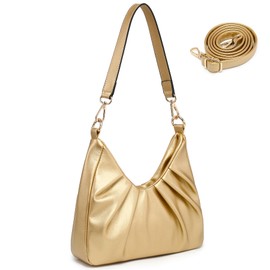 Dasein Ruched Hobo Handbag for Women Retro Shoulder Purse Crossbody Bag with 2 Removable Straps (Gold)