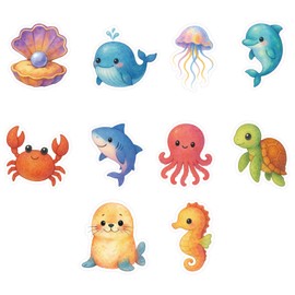 10 Sheets Ocean Stickers for Kids, 200pcs Under The Sea Animal Stickers Cute Sea Creature Life Labels Waterproof Ocean Theme Party Favor Decorations for Water Bottle Computer Craft Supplies