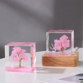 Night Lights Pink Cherry Blossom Tree White Moose Decorative Ornaments Epoxy Resin Night Lights Children's Room and Living Room Decoration, Creative Christmas Gifts for Family Friends (Sakura)