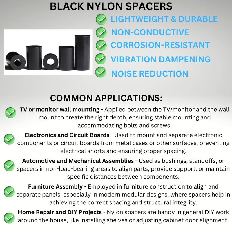 Black Nylon Spacers Plastic Standoff Washers (Pack of 10) (M8