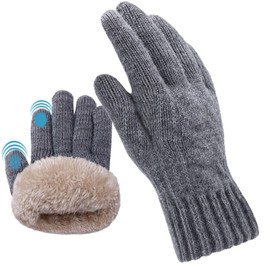 Beurlike Winter Gloves for Men Touch Screen Gloves with Fleece Lining Thermal Warm Knit Gloves for Ski Running Outdoors(Grey)